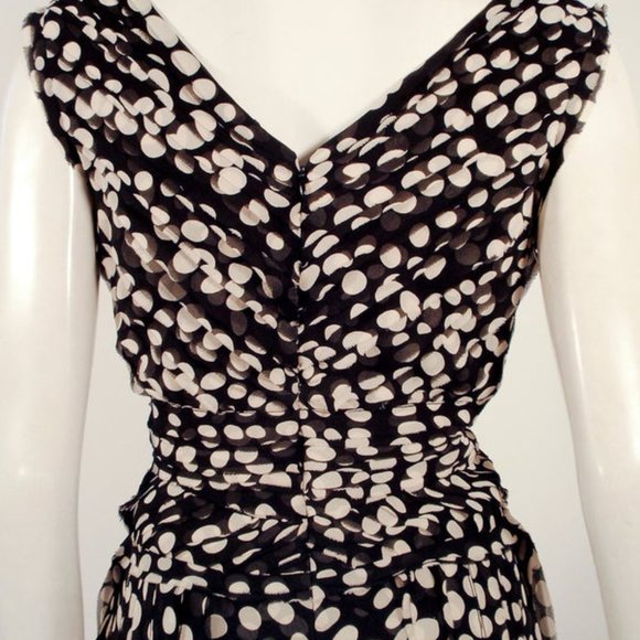 CAROLINA HERRERA Black & White/Ivory Polka Dot Silk Chiffon Dress Size 6 - Picture 7 of 8